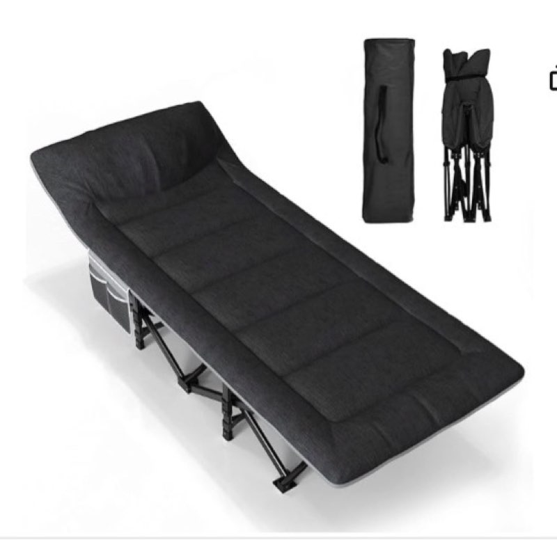 ( used) ATORPOK Camping Cot for Adults with Cushion and Pillow, Portable Folding Bed for Sleeping, Lightweight Tent cot with Carry Bag Supports 450 lbs (black 