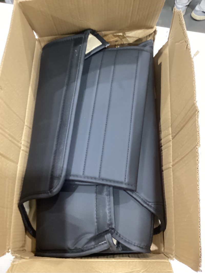 Condition photo showing As Is for motor trend seat cover for cars trucks suv, faux leather rear bench black padded car seat cover with storage pockets, premium interior car seat cover