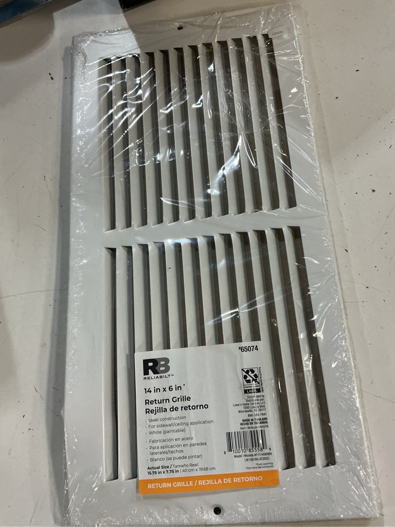 Condition photo showing Good Condition for reliabilt 14-in x 6-in steel white sidewall/ceiling grille