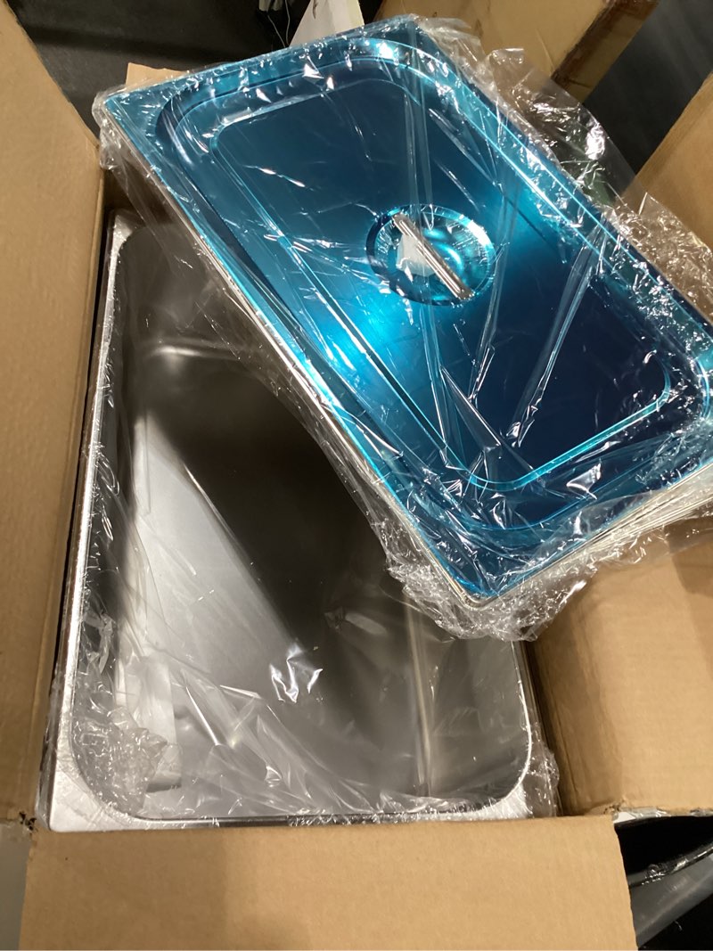 Condition photo showing New/Like New for hotel pan, full size steam table pan 6" deep stainless steam table pan with lid full size food pan 20.8" l x 13" w anti jam stainless steel buffet pan commercial stainless steel pan (4 pack)