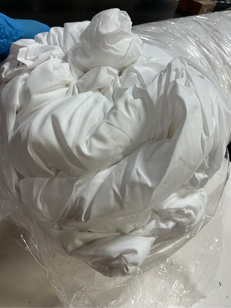 Condition photo showing As Is for andency white oversized king comforter set (120x98inch), 3 pieces lightweight pinch pleat cal king bedding comforters & sets, oversized pintuck soft fluffy down alternative bed set for all season white oversized king(120"x98")