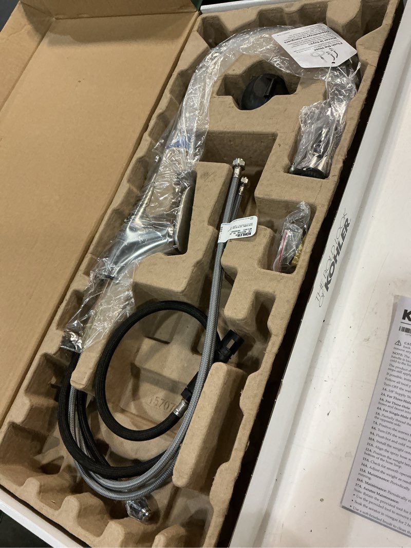 Condition photo showing Good Condition for kohler lathe vibrant stainless single handle pull-down kitchen faucet with sprayer (deck plate included)