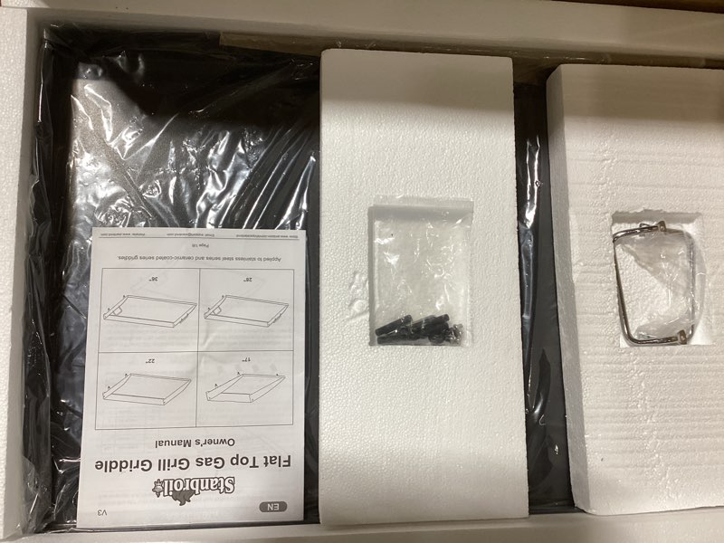 Condition photo showing Good Condition for Stanbroil 28 Inch Flat Top Griddle Replacement Top for Blackstone 28" 2-Burner Gas Grill Cooking Station, Ceramic Coated Steel Griddle Top Replacement with Rear Grease System, Black Non-stick Coating