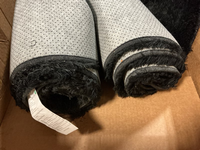 Condition photo showing As Is for large shag area rugs 5x7 for living room, ultra soft fluffy black rugs for bedroom, shaggy living room rug, plush fuzzy bedside rug, floor carpets for kids dorms room home decor, upgrade anti-skid black 5' x 7' (rectangular)