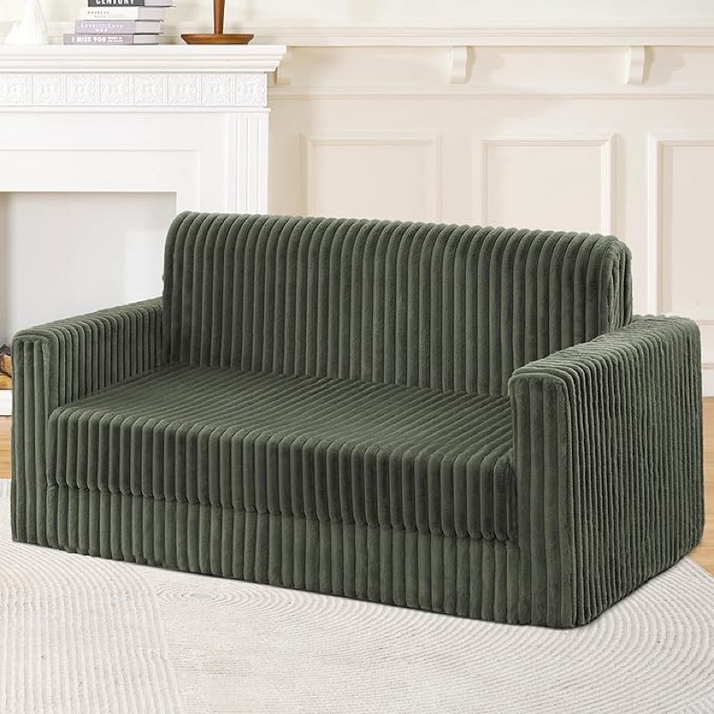 HABUTWAY Folding Sofa Bed, 2 in 1 Convertible Sleeper Chair with Armrest, Portable Fold Out Chair Be GREEN 