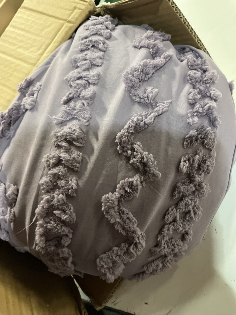Condition photo showing As Is for bedsure tufted boho comforter set twin size - grayish purple boho bed set, gentlesoft™ 2 pieces farmhouse-style embroidery bedding, gifts for woman, soft jacquard twin comforter for all seasons twin/twin xl 26 - grayish purple - elegant