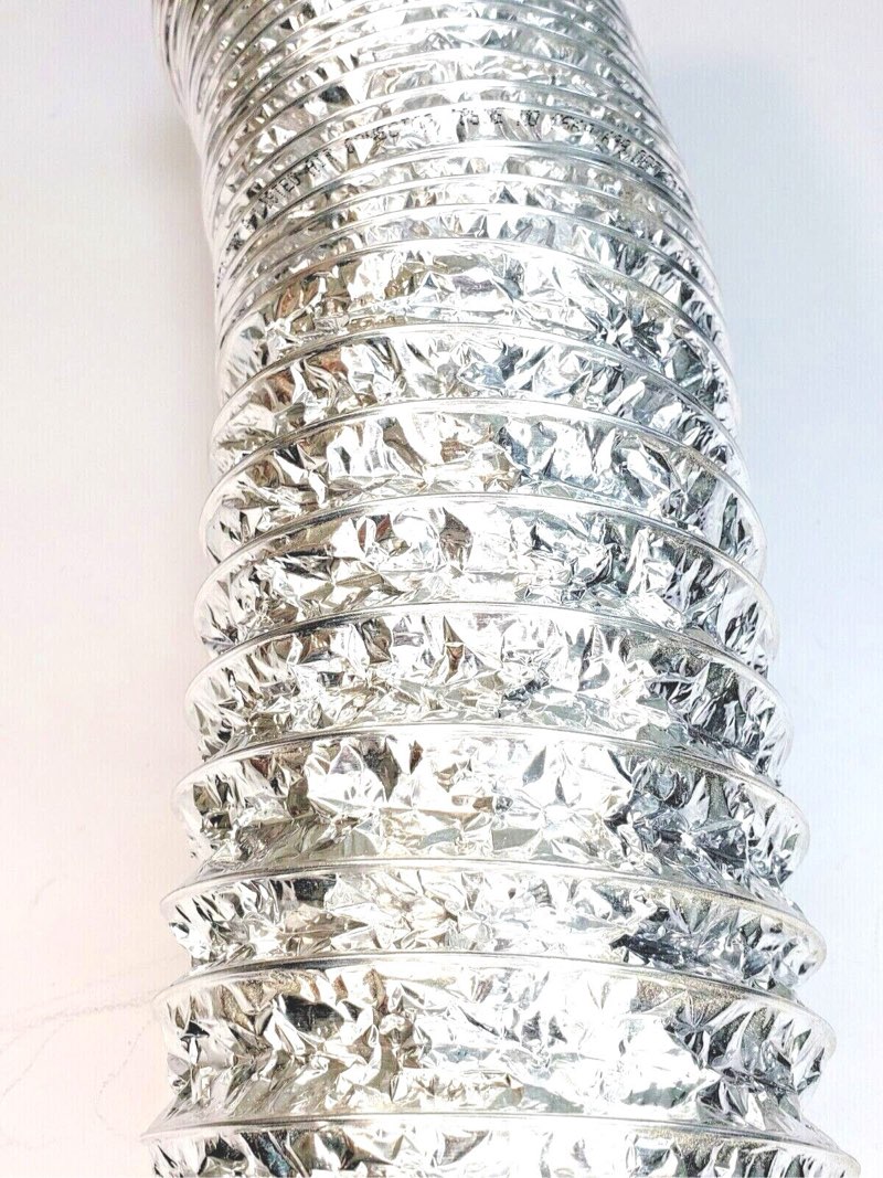 Condition photo showing As Is for flexible duct: 4 in dia, 0.05% vapor trans, aluminum foil, 180°f max temp.