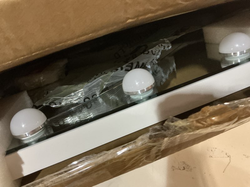 Condition photo showing Good Condition for LUXFURNI Hollywood Glamour Vanity Mirror with 4 Extra Bottom Bulbs | Shadow-Free, Perfect Makeup View | Desk & Wall Mountable | 3 Color Modes for Office, Outdoor, Party Looks | USB Charging A-white 23.6"L x 20.5"W