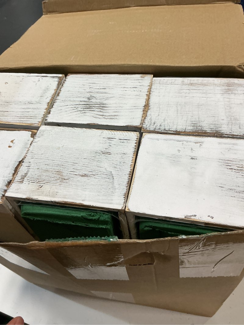 Condition photo showing Good Condition for dandat 18 sets 4 inch wooden cube planter boxes for centerpiece flower white wood rustic square vase with removable plastic liner floral foam block for garden wedding home arrangement decor