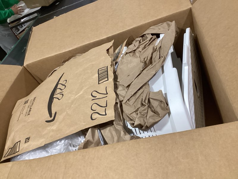 Condition photo showing As Is for Mind Reader Slim Laundry Hamper with Lid, 40L Clothes Basket, Premium Wicker Design, Plastic, White White Single