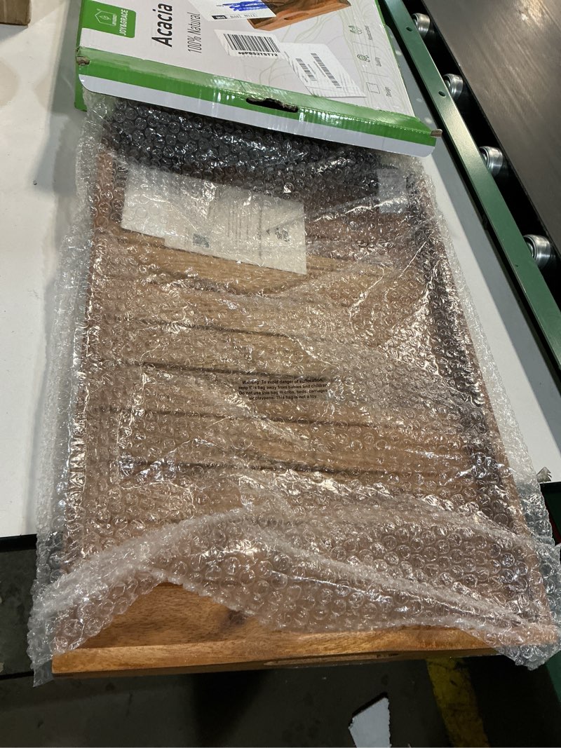 Condition photo showing Good Condition for Large Acacia Wooden Serving Tray with Handles 20 x 14 inch Decorative Coffee Table Ottoman Tray for Living Room Extra Large for Kitchen Dinner Food Bar Breakfast in Bed (Color Natural) 20" x 14" x 2.4" Natural Wood