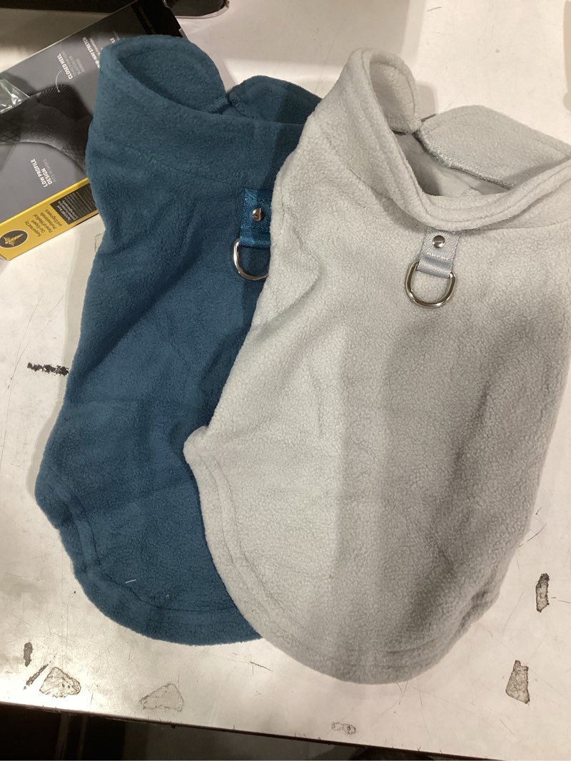 Condition photo showing Good Condition for Similar product not like stock photo2 Pack Dog Sweaters with Leash Ring Warm Fleece Dogs Sweatshirt for Small Medium Dogs Pet Puppy Coat Apparel Outfits Winter Dog Clothes for Chihuahua, Yorkie, Bulldog, Dachshund Cats S, Grey Navy+Grey Small