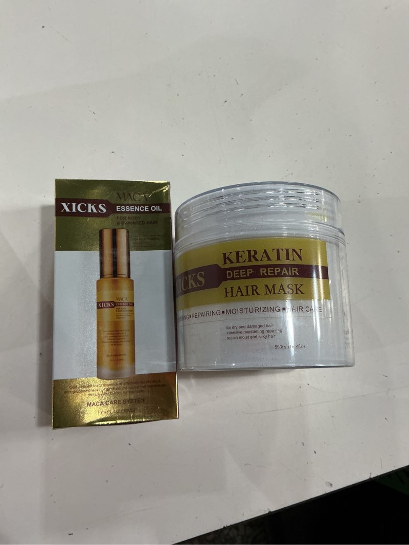 Condition photo showing New/Like New for (expires 2028) keratin repair hair mask set -intensive treatment for dry, damaged hair - with maca essence oil to restore moisture & repair over-processed hair-16.9 fl oz/500ml | damaged & dry hair, deep conditioning, rose scent