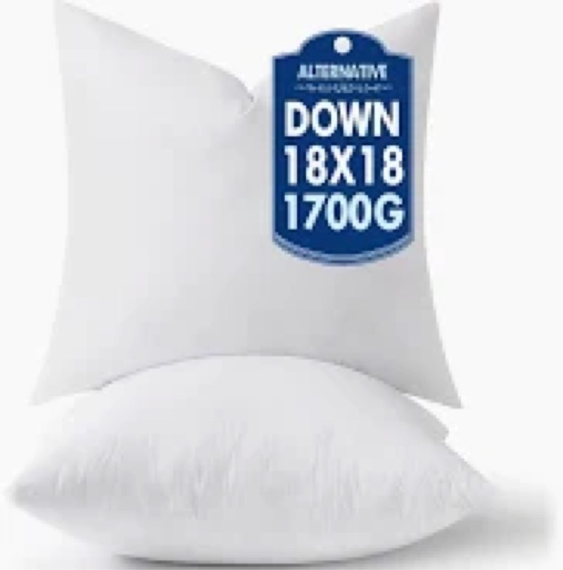 MIULEE Throw Pillows Inserts, Pack of 2 18x18 Inch 100% Virgin Fiber Filling Bed Couch Pillows