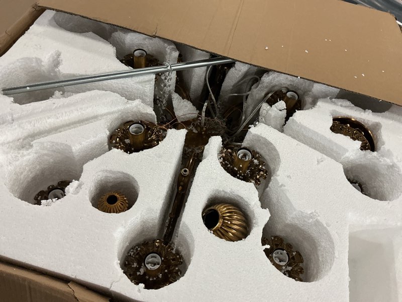 Condition photo showing Good Condition for modern crystal chandelier lighting, antique gold chandeliers for high ceiling foyer entryway living room 15-light large crystal candle light fixture staircase oversize round h54 d32 h54" x d32" - 15 lights