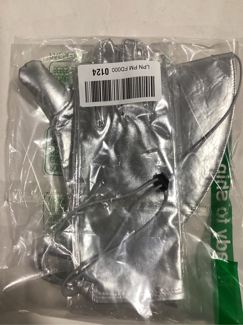 4 PCS Silver Funnel Hat Axe Set with Heart Brooch Silvery Gloves for Adult/Kids, Halloween Tin Costu