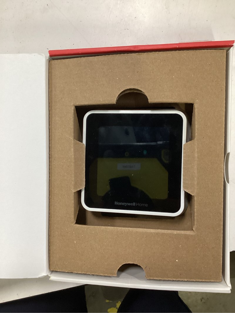 Condition photo showing As Is for honeywell home t5 smart with white bezel thermostat: 1-year warranty, plastic, 4.06" height, no battery required