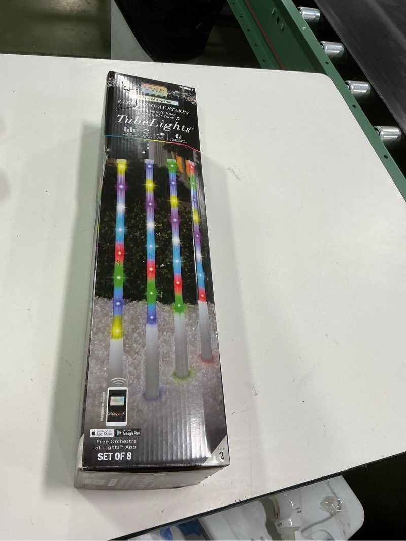 Condition photo showing New/Like New for Gemmy Orchestra of Lights 8-Count Color Changing Lighting Effects LED Plug-in Outdoor Christmas Multi-Colored Stake Lights