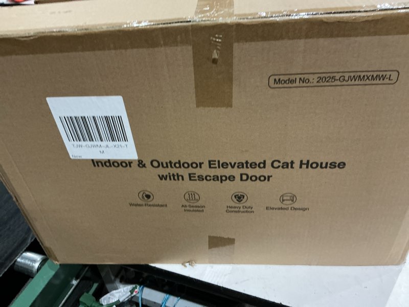 Condition photo showing New/Like New for heated cat house for outside with smart pet camera, highly elevated with escape door, insulated waterproof outdoor cat house shelter for feral stray barn cat (army green, 25.6"x16.5"x18.5") army green 25.6"x16.5"x18.5"