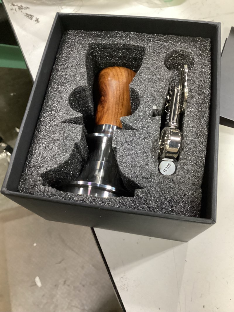 Condition photo showing Good Condition for 54mm espresso tamper for breville machine rosewood knodos auto leveling, double spring loaded wooden 30lb calibrated coffee tamper 54mm rosewood
