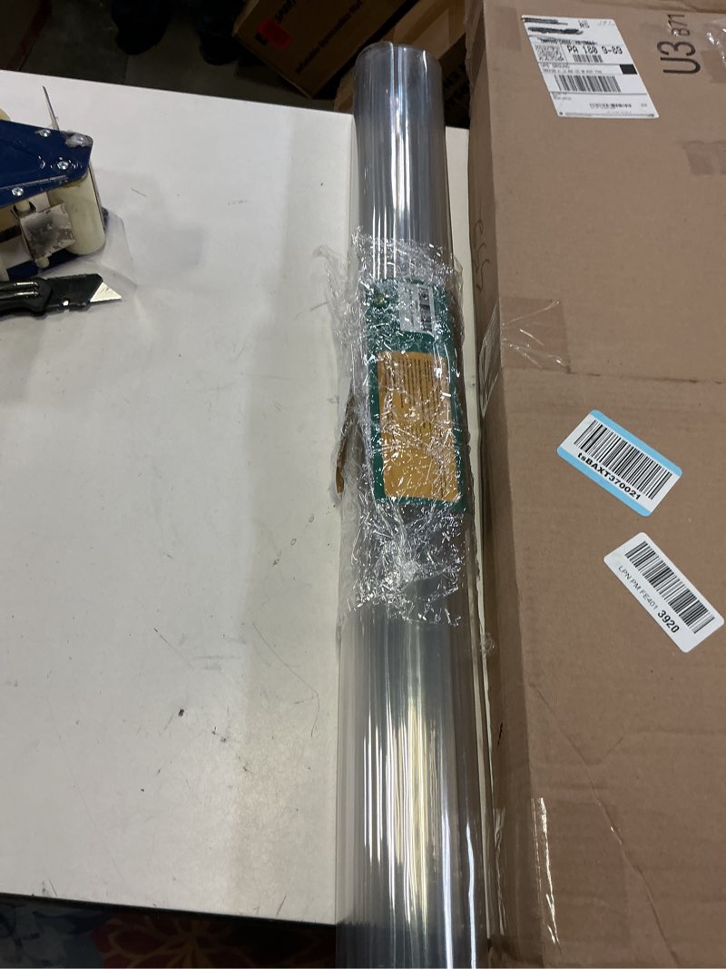 Condition photo showing As Is for 36 x 63 Inch Clear Table Cover Protector, Clear Table Protector for Dining Room Table, 1.5mm Plastic Table Cover, Waterproof Table Pad for Kitchen, Office Clear 36" x 63"