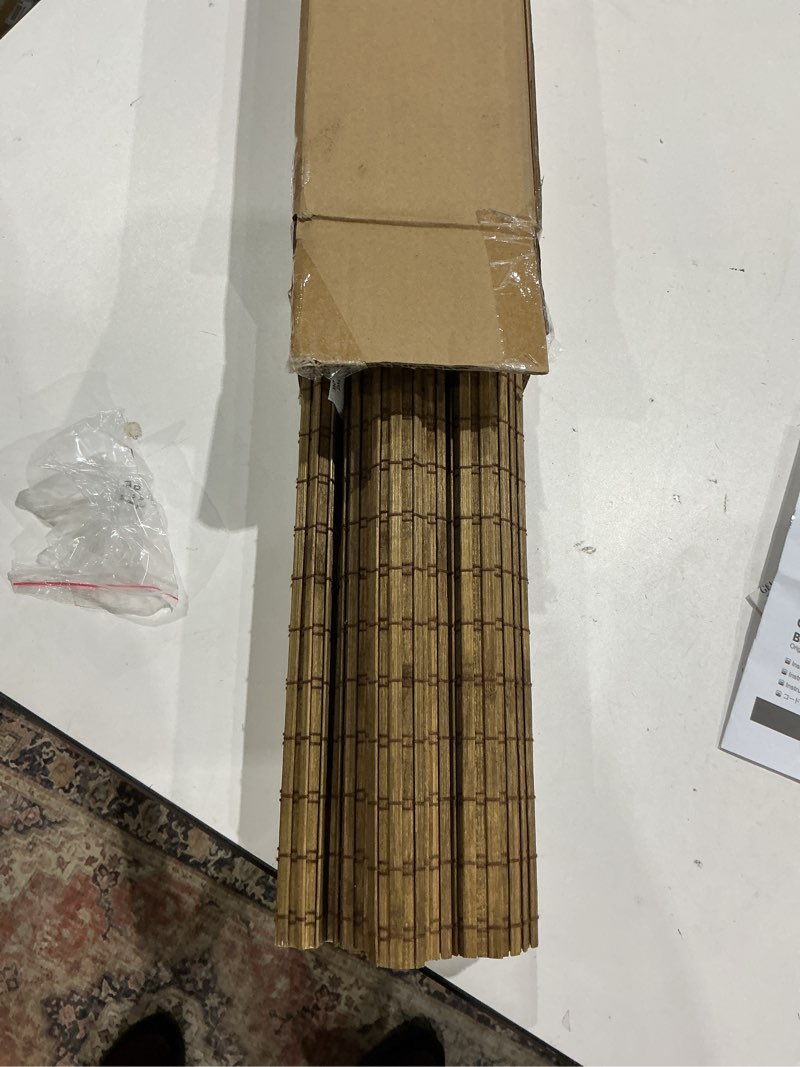 Condition photo showing Good Condition for lazblinds cordless bamboo roman shades, light filtering window treatment, roll up bamboo blinds for windows, 23'' w x 60'' h light filtering-brown206 23'' w x 60'' h