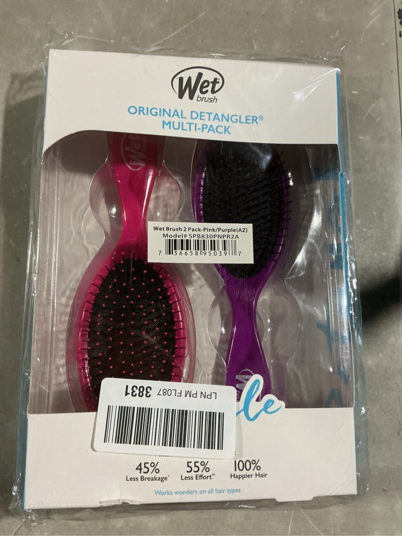 Condition photo showing Good Condition for wet brush original detangler hair brush 2-pack, pink & purple, perfect stocking stuffer set for women & men, ultra-soft intelliflex bristles for wet or dry hair, holiday gift essential pink/purple 2 count (pack of 1)