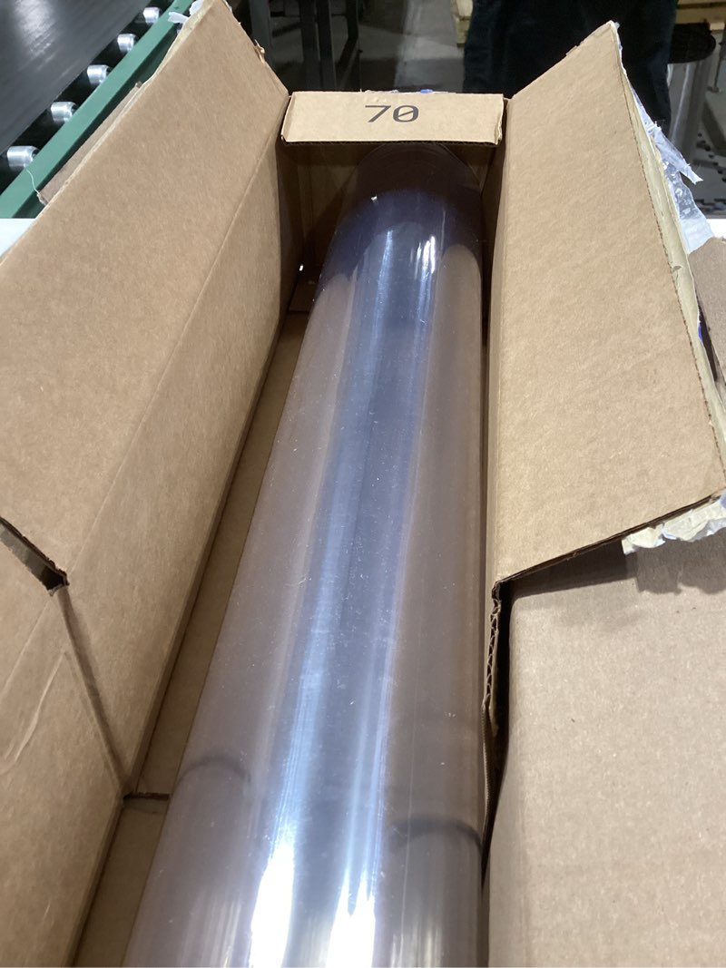 Condition photo showing As Is for Warmstar Clear Table Protector 2mm Thick, 24 x 63 Inch Clear Table Cover Protector, Plastic Table Cover, Clear Desk Mat Desk Pad, Desk Protector Mat for Coffee Table, Writing Desk, Dining Room 63" x 24"