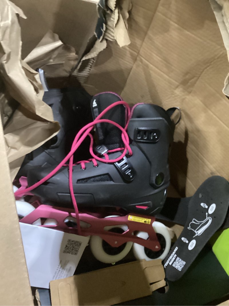 Condition photo showing As Is for rollerblade lightning 90 women's urban inline skate, black and sangria black/sangria 7