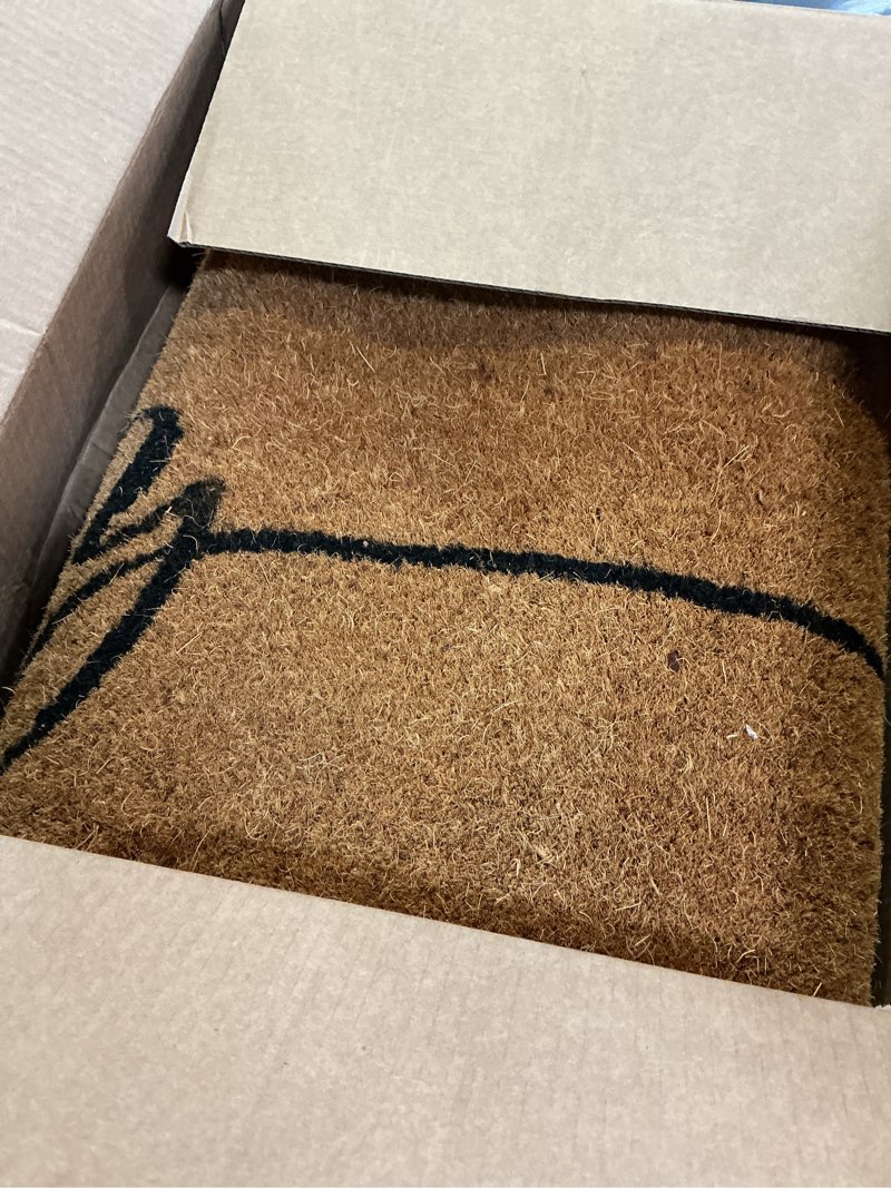 Condition photo showing As Is for juvale natural coco coir large door mat, happy place long outdoor rug (17 x 60 in)