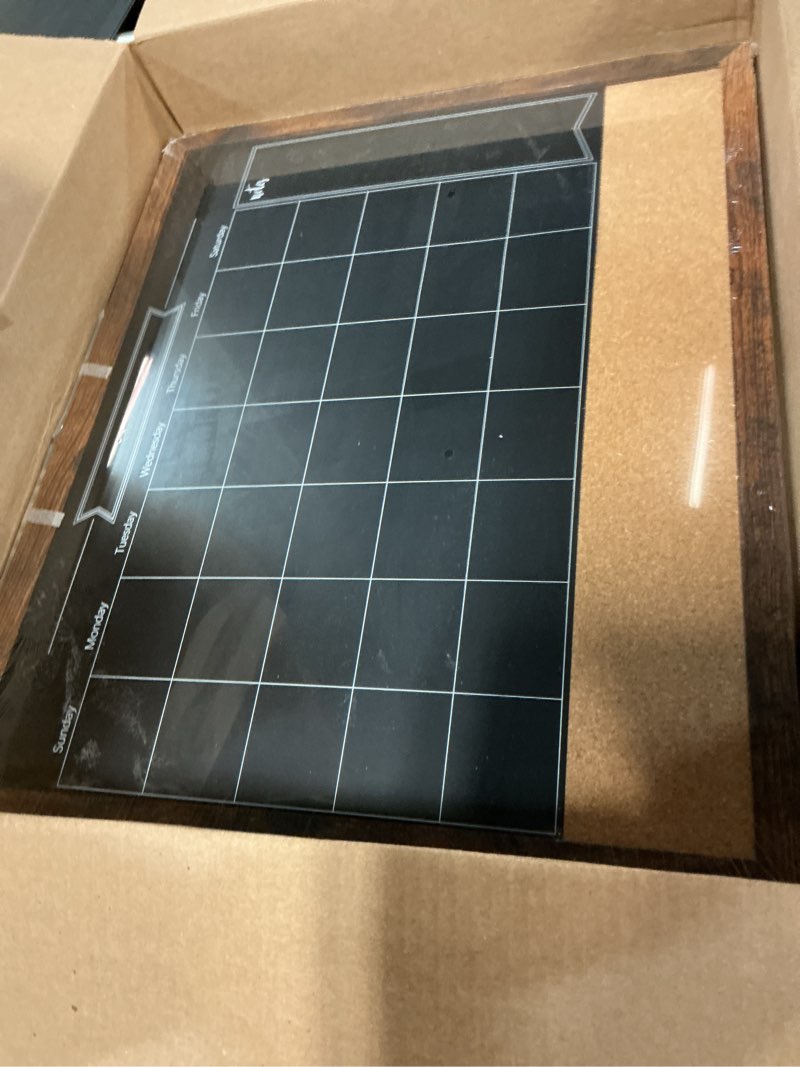 Condition photo showing Good Condition for toraso magnetic chalkboard calendar corkboard, 18" x 22" combination chalk board bulletin board, walnut brown framed blackboard calendar cork combo board(zhhb-bn-4555) brown 18"w x 22"h