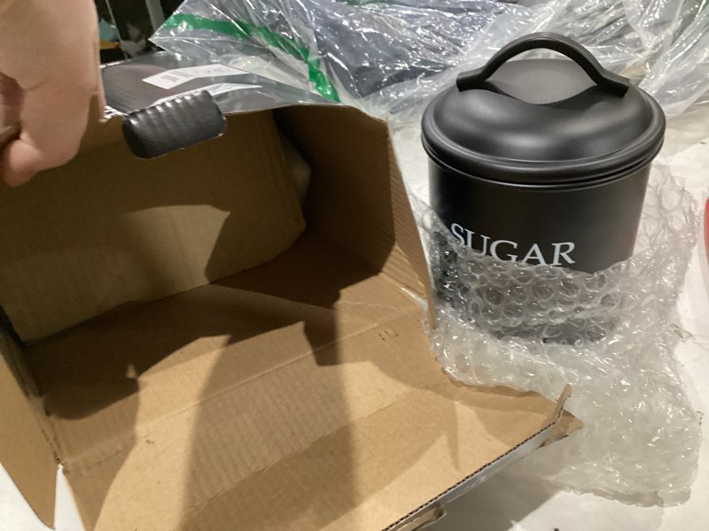Condition photo showing Good Condition for kitchen canister set of 3 sugar coffee tea with lids food storage, black