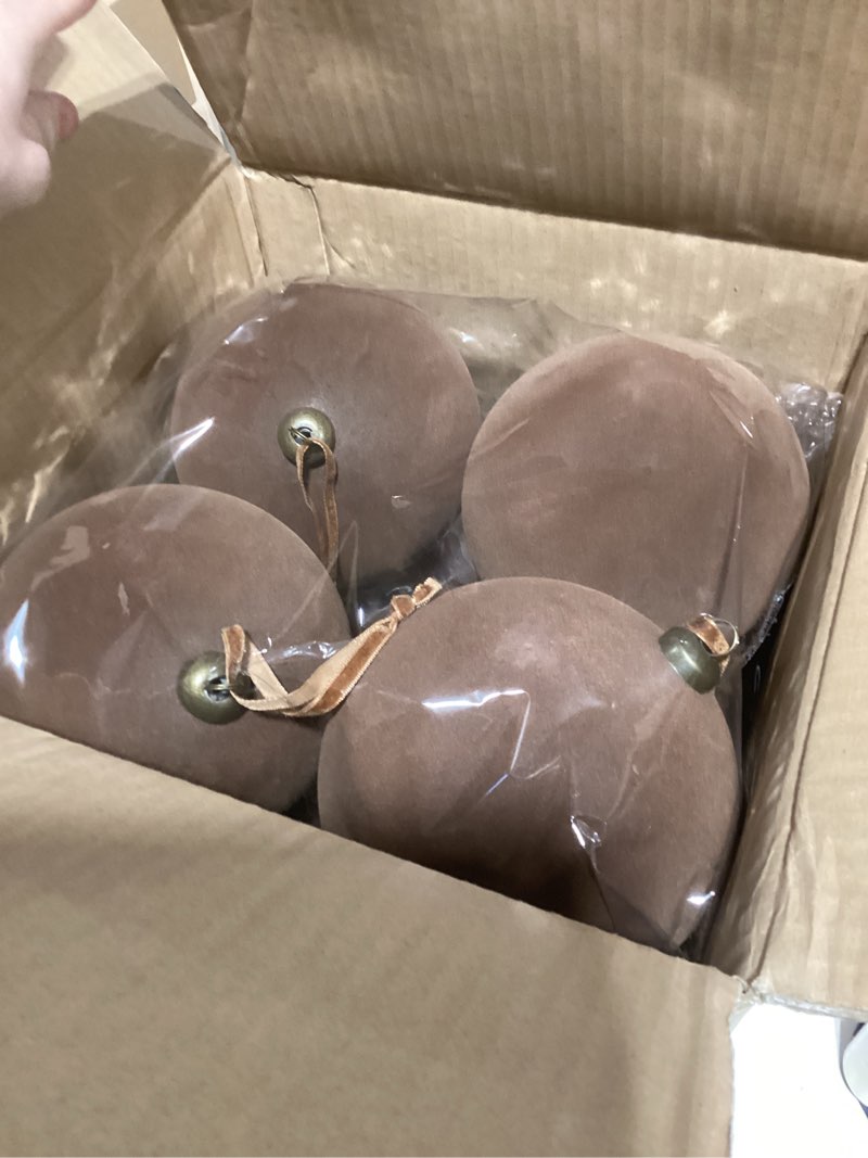 Condition photo showing New/Like New for 8 Pcs Large Velvet Christmas Balls 6 Inch Christmas Tree Decorations Xmas Ornaments Balls for Family Holiday Wedding Party Xmas Tree Hanging Decoration (Dark Khaki) Dark Khaki 8