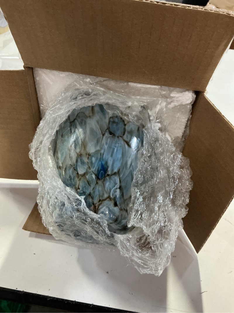 Condition photo showing Good Condition for b&k jasmine glass pendant lamp shade replacement 7.64"h, blue oval lamp cover replacement for kitchen island, decorative glass ceiling chandelier shades, hanging pendant lamp shade only, 1 pack 1 pack blue stone crackle