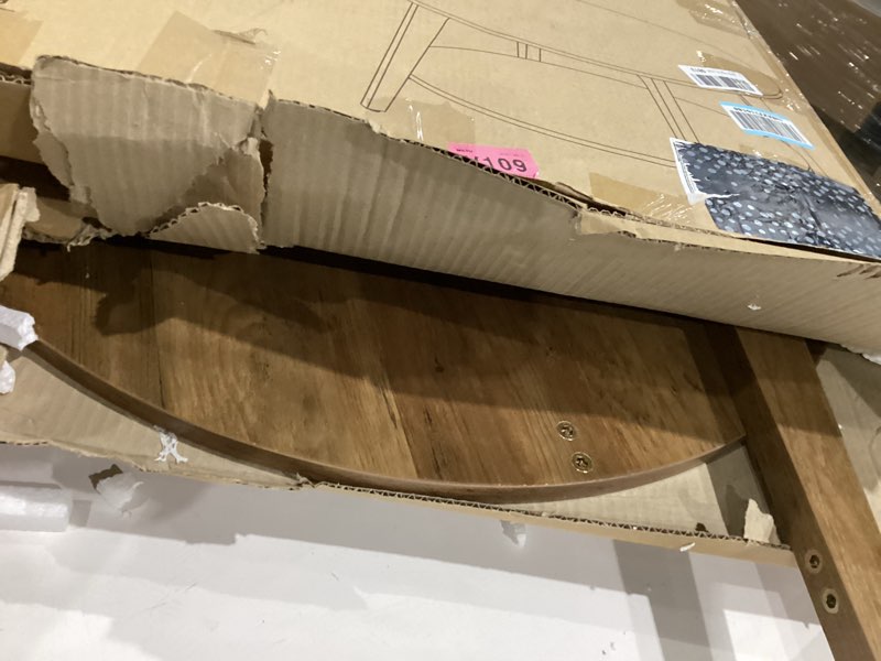 Condition photo showing As Is for vasagle maezo collection - round coffee table, 2-tier center table with storage, tapered legs, curved transitions, 31.5 dia. x 17.7 h inches, easy assembly, for living room, honey brown ulct243k41