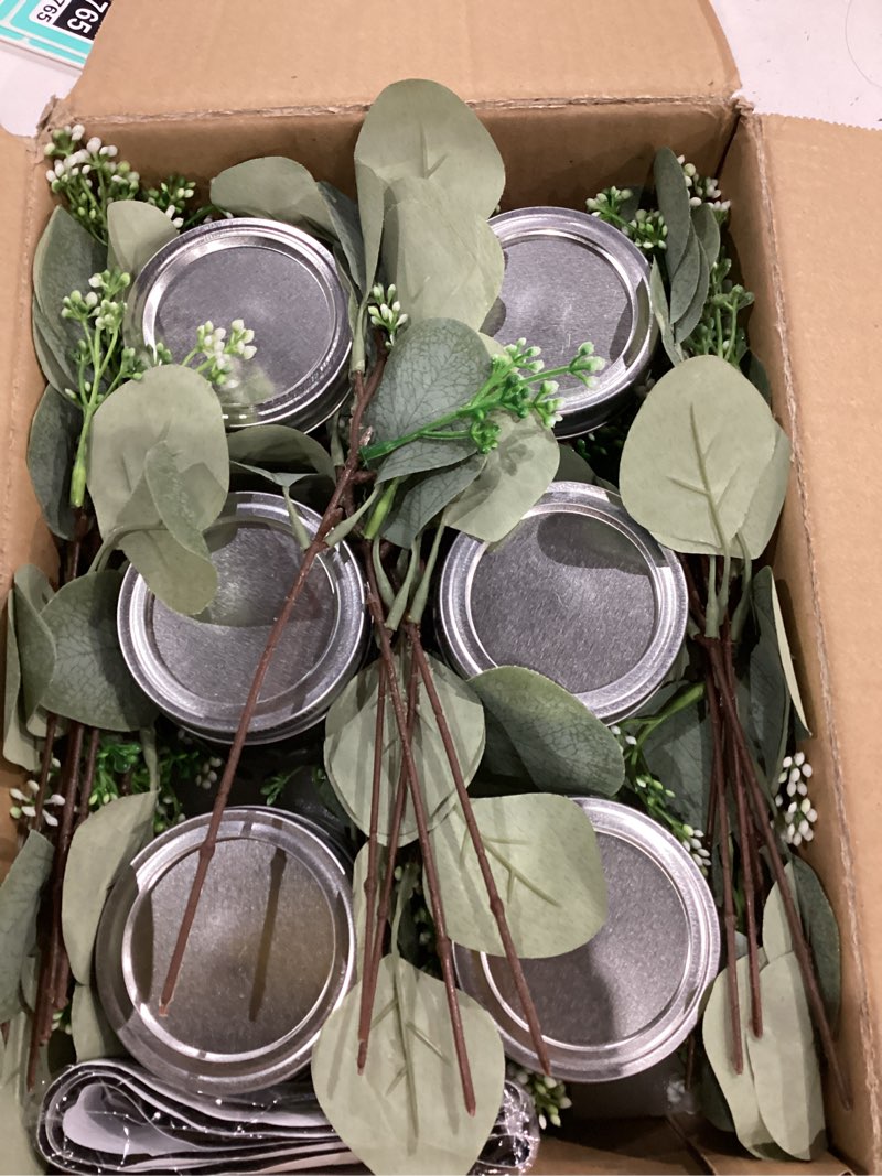 Condition photo showing Good Condition for Cinrobiye 6 Sets Mason Jar Centerpieces with Eucalyptus & Lace Sleeve – Rustic Wedding Table Decor, Flower Centerpieces for Tables, Bridal Shower, Baby Shower, Engagement Party Decorations