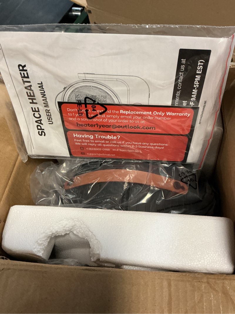 Condition photo showing As Is for Color black 1500W PTC Ceramic Garage Heater Electric, 250Sq.ft 1S Heating, 100° Vertical & Horizontal 3D Swing & 4Modes, Patio Heaters for Outdoor Use, Tip-over&Overheat Safe Outdoor Heaters for Patio black 