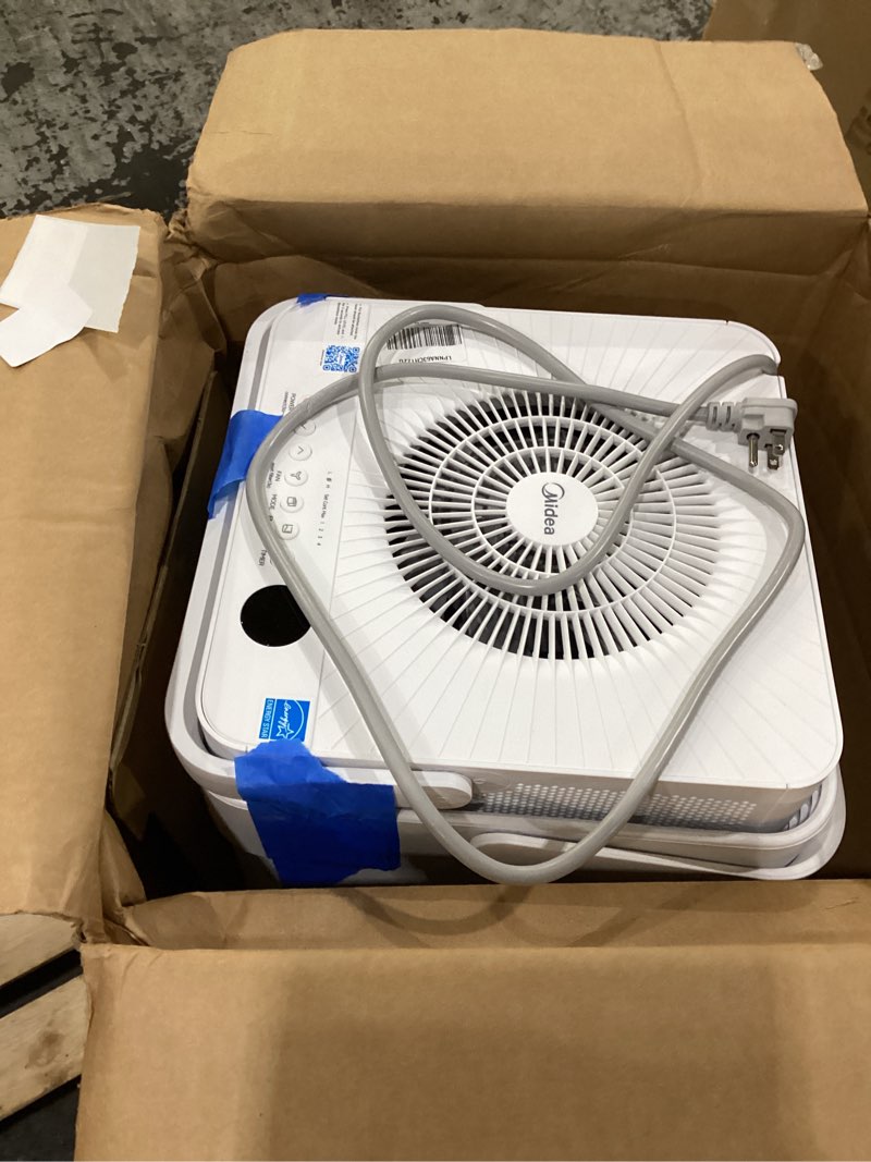 Condition photo showing Good Condition for midea cube 20 pint dehumidifier for basement, up to 1,500 sq. ft. dehumidifier with drain hose, energy star certificated, smart control, compatible with alexa, white
