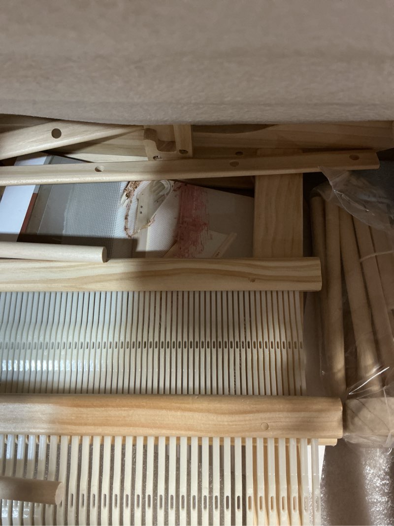 Condition photo showing As Is for PIRXXIY 12 Inch Wooden Weaving Loom Kit for Adults Beginners, Multi-Craft Frame Loom with Rigid Heddle Shed Stick & Yarn Stand, Portable Warping Threads Loom with Adjustable Pegs and Weaving Tools