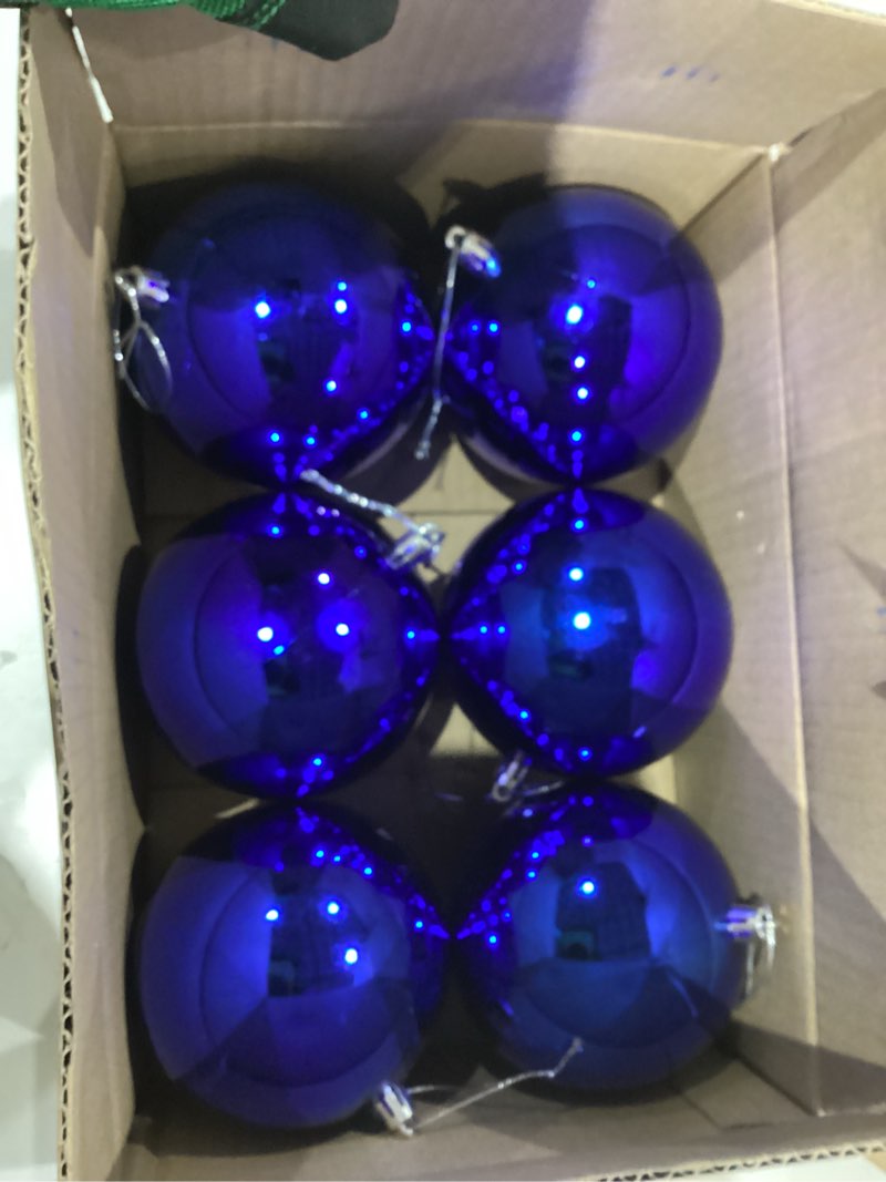 Condition photo showing Good Condition for 6 Pcs 4 inch Extra Large Blue Christmas Ornaments Balls Plastic Giant Jumbo Shiny Xmas Tree Hanging Decoration for Home Outside Holiday Lawn Yard Party (6, Blue, 4 in)