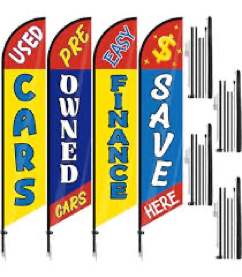 Remagr 4 Sets/ 8 Pcs Used Cars Flag Pole Kit 15 ft Second Hand Cars Dealer Flags Set Includes 4 Pole