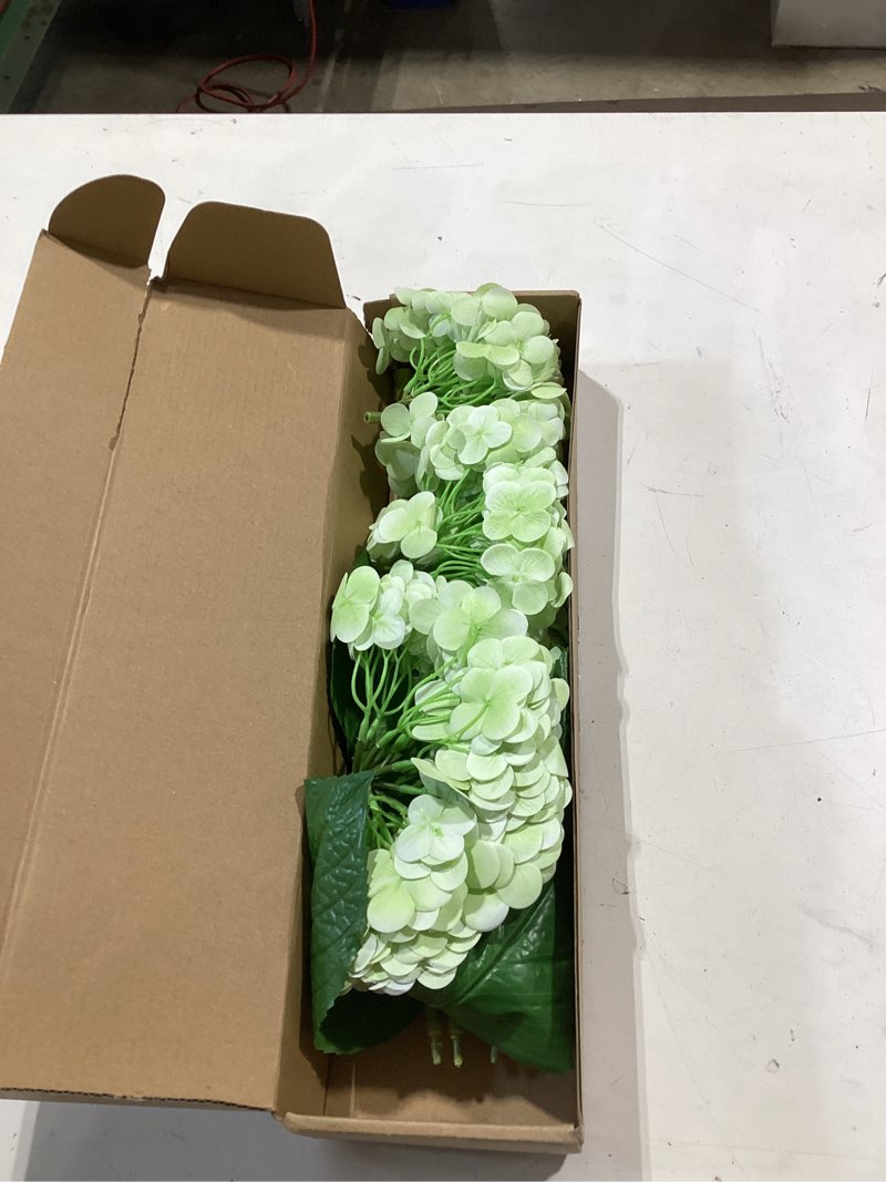 Condition photo showing Good Condition for waipfaru 21" real touch hydrangea artificial flowers with long stem & leaves, full latex faux hydrangea flowers for home decor party floral arrangements wedding bouquets centerpieces, green 3pcs