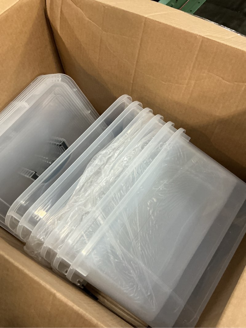 Condition photo showing Good Condition for clear storage latch box 12 quart, plastic organizing box/bin with lid and black handles, 6-pack 12 qt