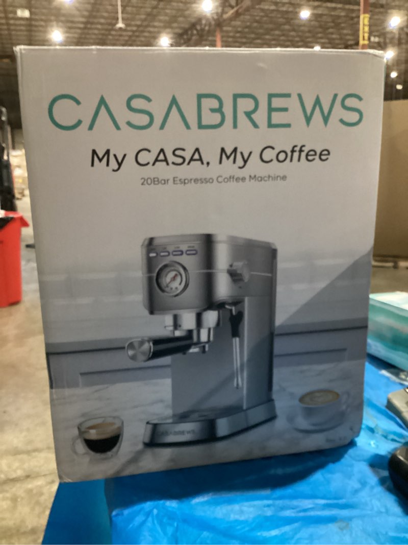 Condition photo showing New/Like New for CASABREWS CM5418 Espresso Machine 20 Bar, Compact Espresso Maker with Steam Milk Frother, Stainless Steel Coffee Machine with 34oz Removable Water Tank for Cappuccino, Gift for Women or Men, Silver A-Silver Button