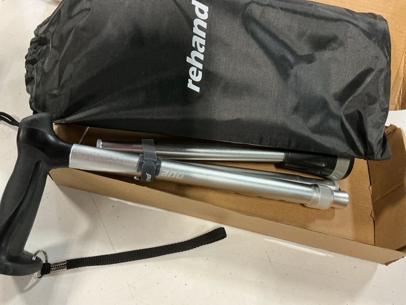 Condition photo showing Good Condition for rehand walking cane - foldable, adjustable, collapsible walking canes for men & women, heavy duty all terrain tip, with travel bag | walking sticks for seniors & adults silver