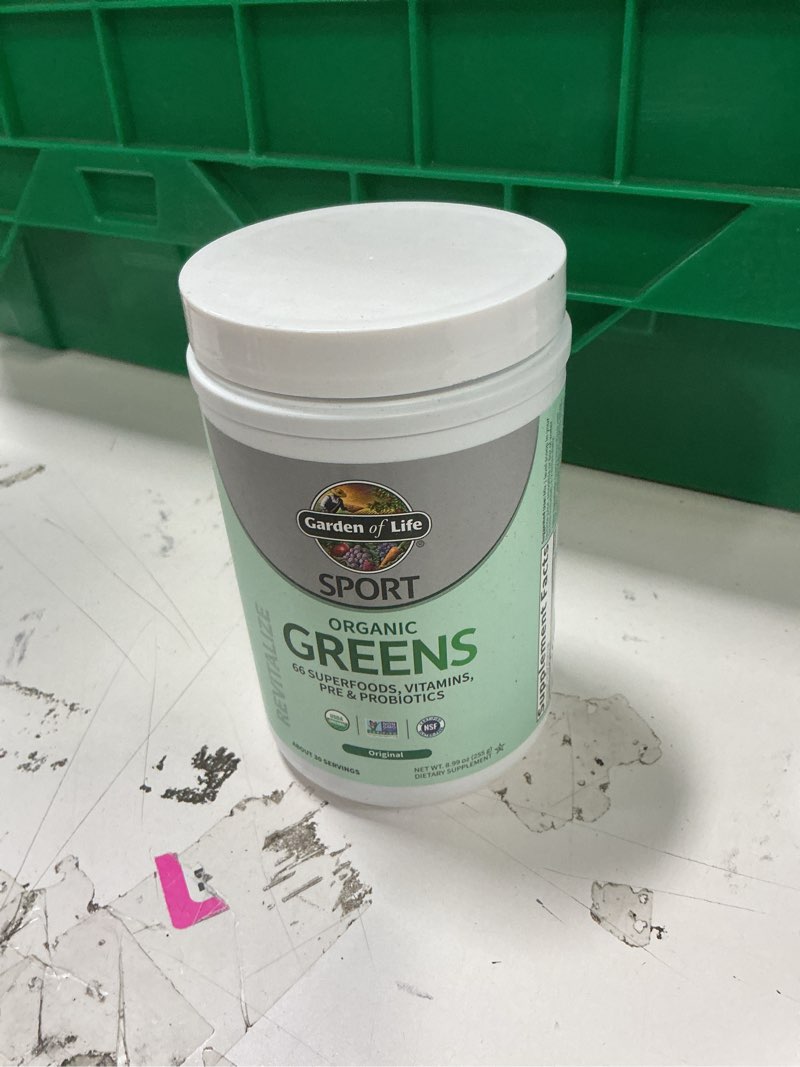 Condition photo showing New/Like New for Garden of Life Sport Nutrition Greens and Superfoods Powder for Women and Men - Unflavored, Organic Blend - Spirulina, Fruit, Vitamins, Pre & Probiotics, Mushrooms, Athletic Supplements, 30 Servings Unflavored 8.99 Ounce (Pack of 1)