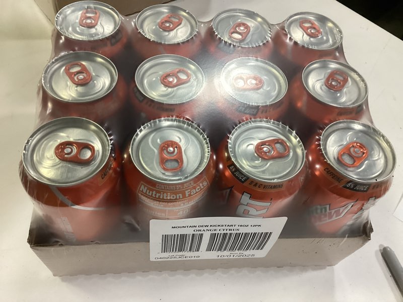 Condition photo showing New/Like New for Mountain Dew Kickstart, Orange Citrus, 92mg Caffeine, Vitamins B & C, 80 Calories, 5% Juice, 16 Fl Oz (Pack of 12) Orange Citrus 16 Fl Oz (Pack of 12)