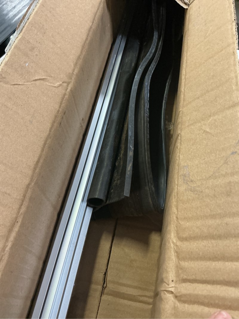 Condition photo showing As Is for garage door seals, convex shape aluminum track with u+o shape garage door seals bottom rubber retainer base kit, universal garage door weather stripping kit (16.5ft), t2-005 16.5 feet raised channel track