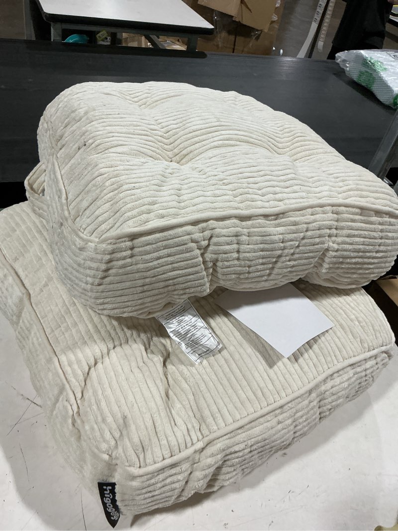 Condition photo showing As Is for higogogo washable floor pillow cushion for adults, meditation cushion pillow, large square floor sitting, removable tufted corduroy cover, for tatami living room or yoga, 22x22 inch, machine washable square beige 4\" thick(pack of 2)