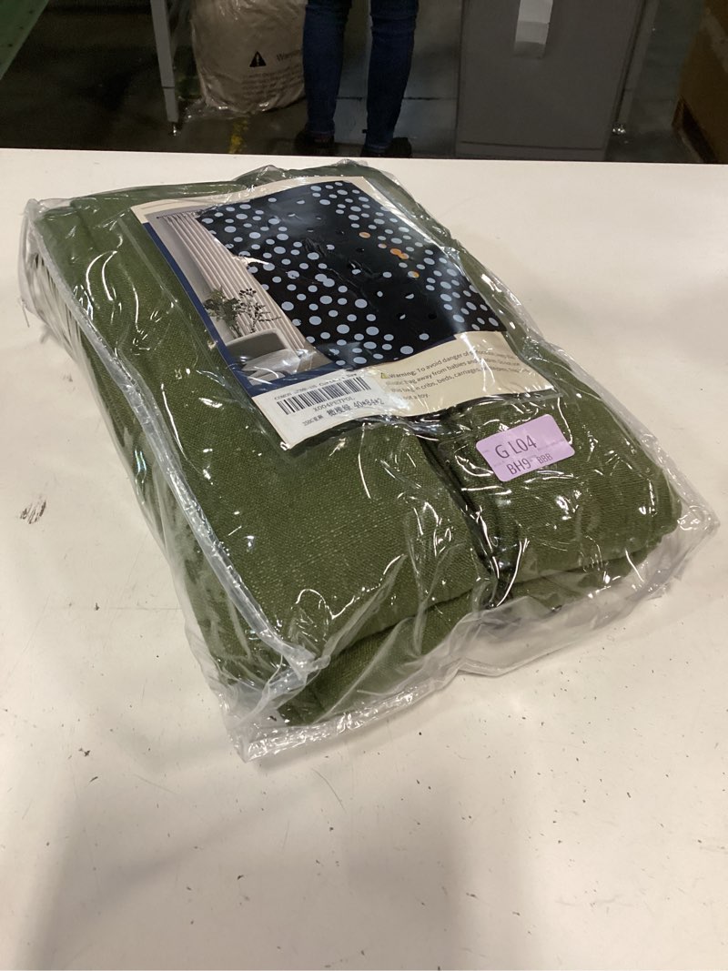 Condition photo showing New/Like New for olive green pleated linen curtains 84 inches long for living dining room bedroom light filtering boho window drapes 2 panels with hooks rings clips sliding glass door semi sheer curtain pinch pleat 40"w x 84"l (pack of 2) olive green